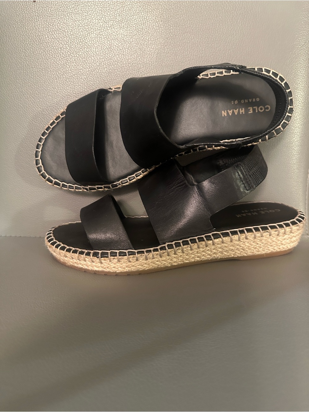 Cole Haan Black Leather Dual-Band Slingback Sandals
